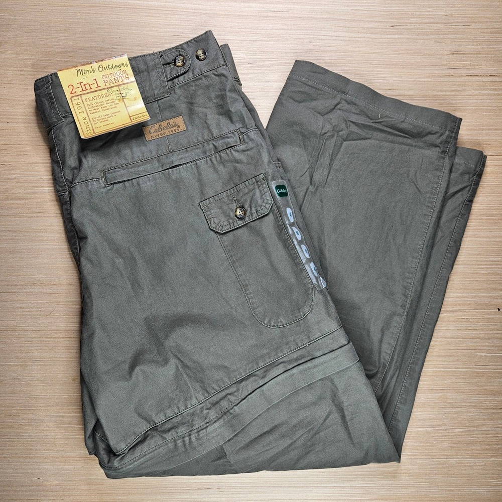 Cabelas Men 40x30 Outdoor 2 In 1 Convertible Zip Off Cargo Pants Gray NEW